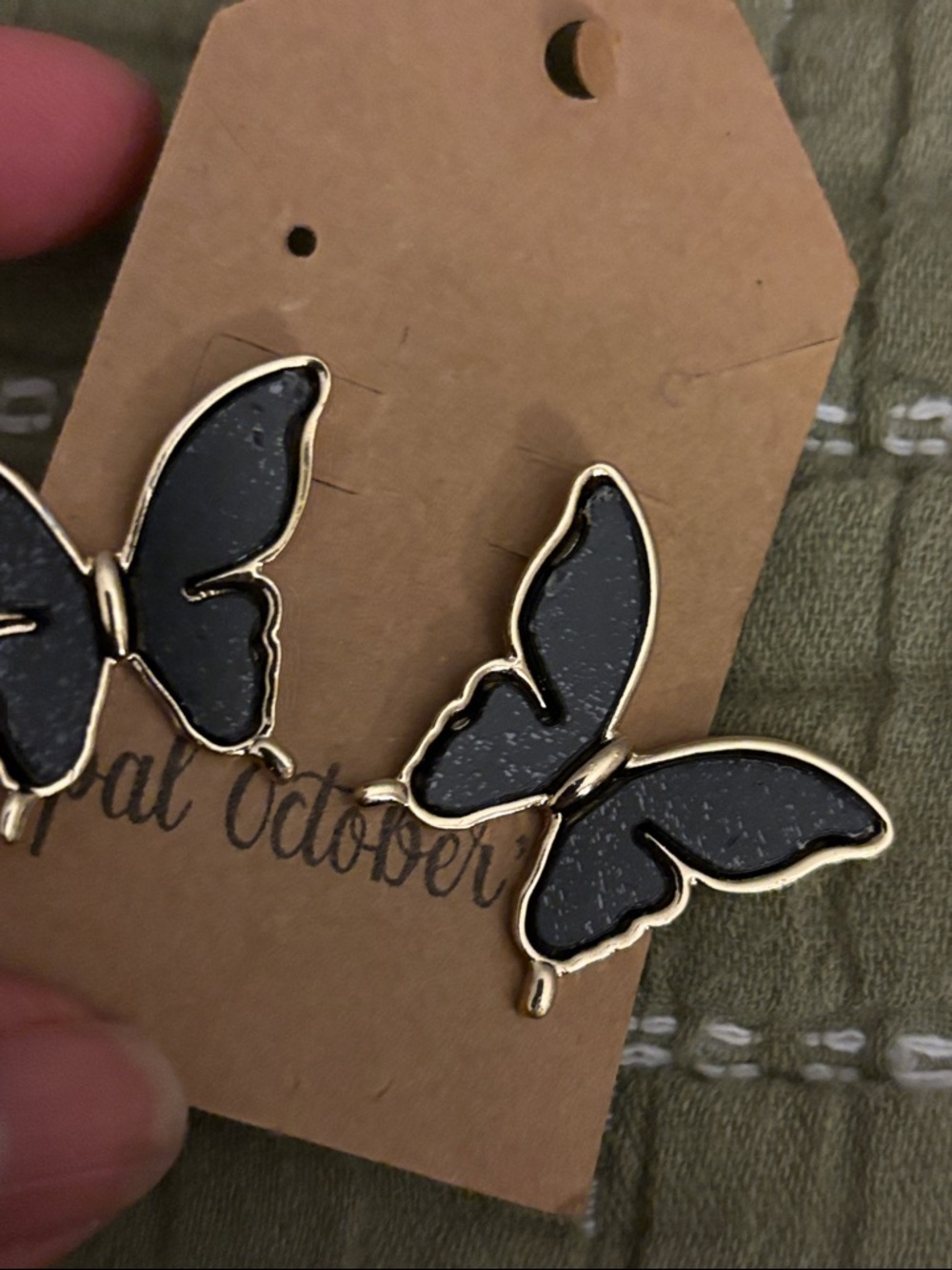 Butterfly Stud Earrings - Black and Gold Women's Jewelry